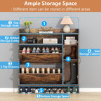Auromie Rustic Plus: Free Standing Shoe Organizer with 2 Flip Drawers and Adjustable Side Cabinet for Narrow Entryway and Living Room