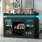Wine Bar Cabinet with LED Light, Home Coffee Bar Cabinet with Wine and Glass Rack, Modern Sideboard Buffet w/ Storage Drawer & Shelves, Freestanding Liquor Cabinets for Living Room,Dining Room (Black)