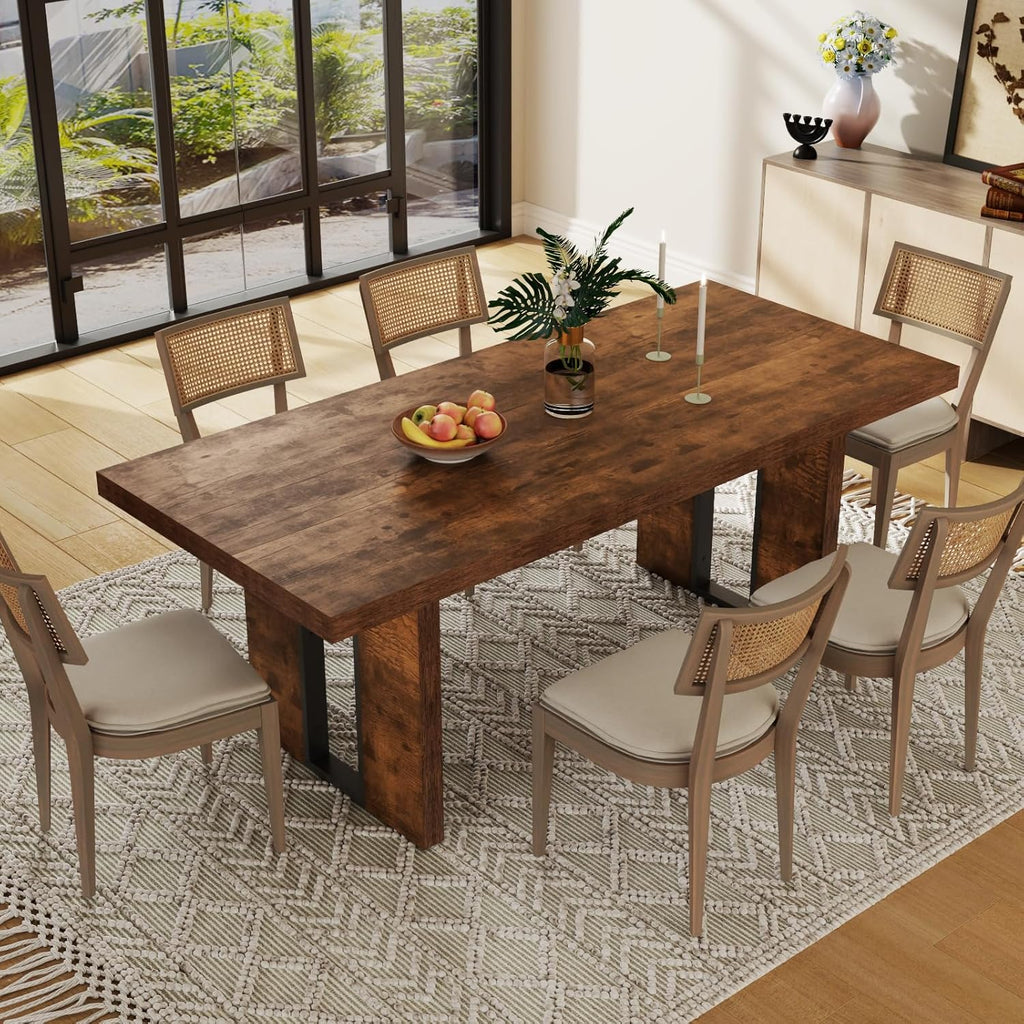 Auromie 71" Rustic Dining Table for 8, Farmhouse Dinner Table for 6 to 8, Rectangular Kitchen Table with Heavy Duty Legs for Dining Room (Retro)