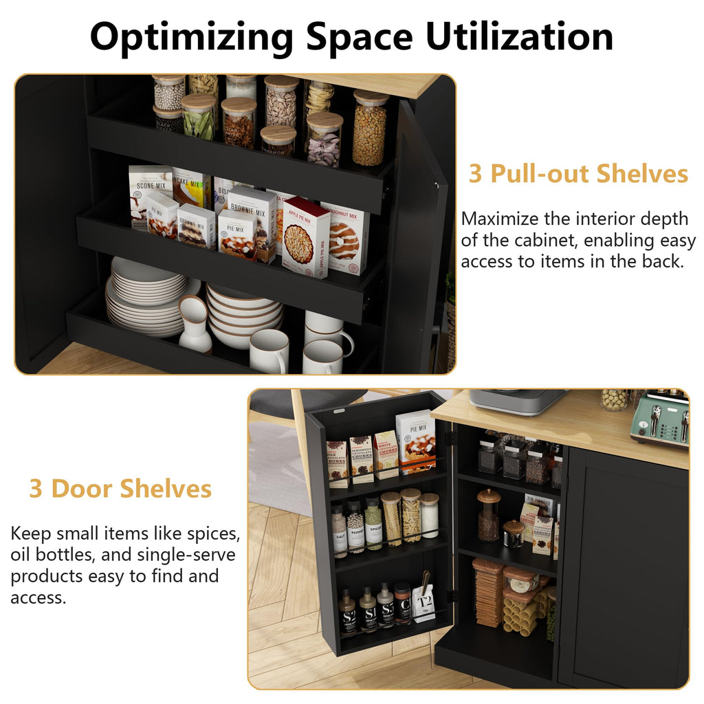 71" Tall Kitchen Pantry Cabinet, Kitchen Pantries with 3 Pull-out Drawers, Storage Cabinets with Hutch & Door Shelves & Microwave Coffee Stand, Pantry Organizer for Dining Room, Living Room (White)