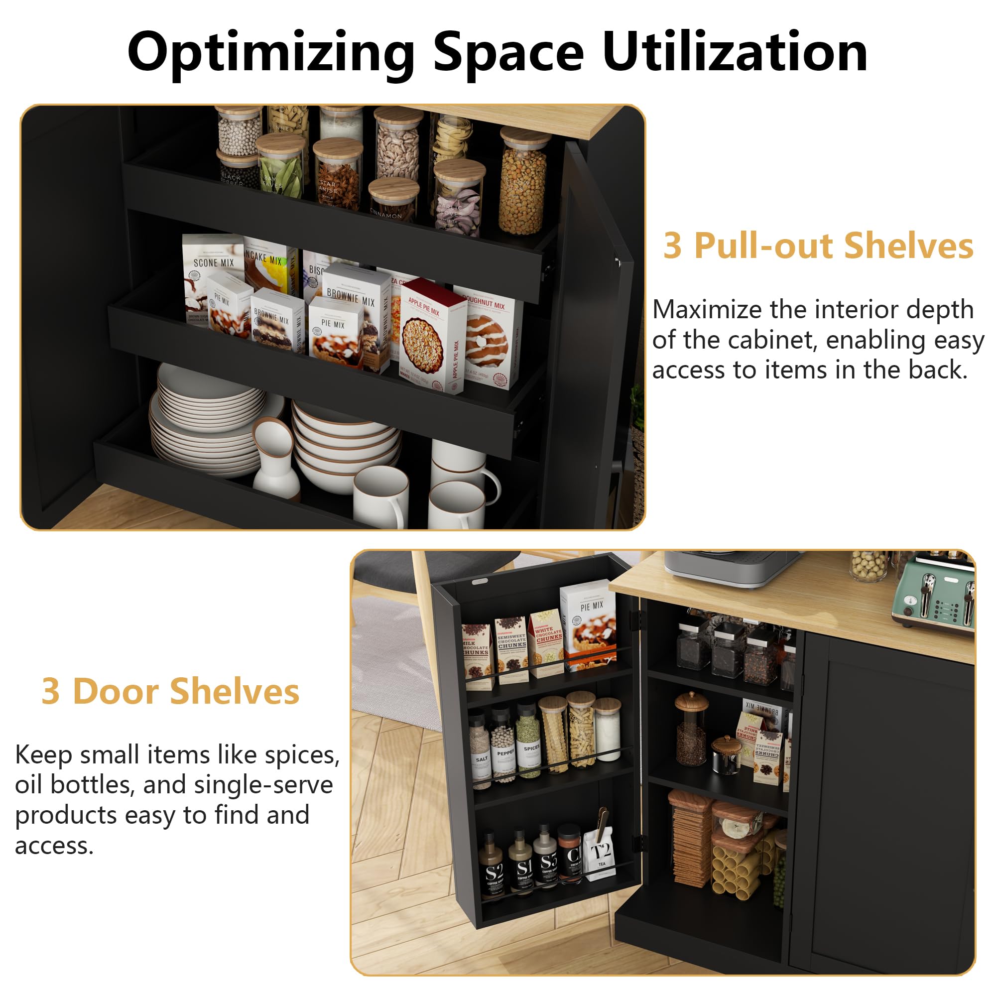 71" Tall Kitchen Pantry Cabinet, Kitchen Pantries with 3 Pull-out Drawers, Storage Cabinets with Hutch & Door Shelves & Microwave Coffee Stand, Pantry Organizer for Dining Room, Living Room (White)