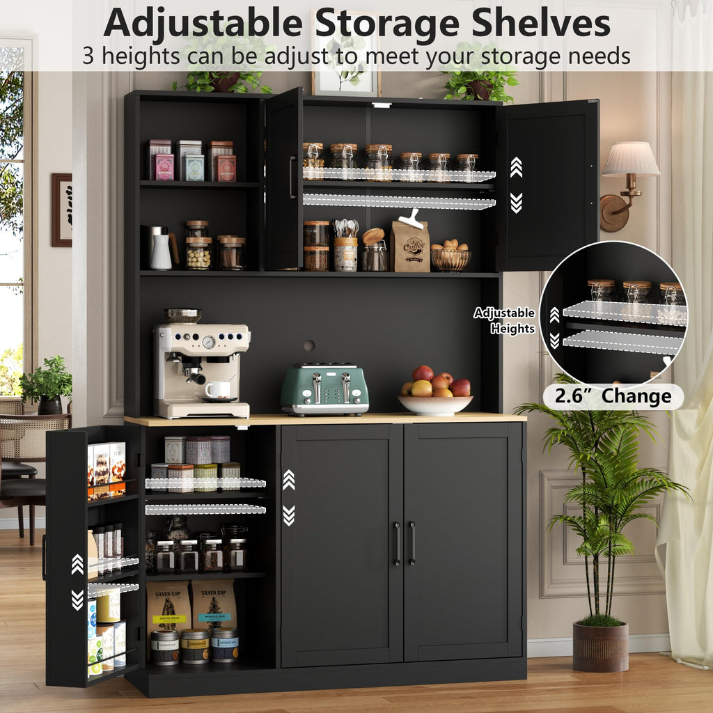 71" Tall Kitchen Pantry Cabinet, Kitchen Pantries with 3 Pull-out Drawers, Storage Cabinets with Hutch & Door Shelves & Microwave Coffee Stand, Pantry Organizer for Dining Room, Living Room (White)