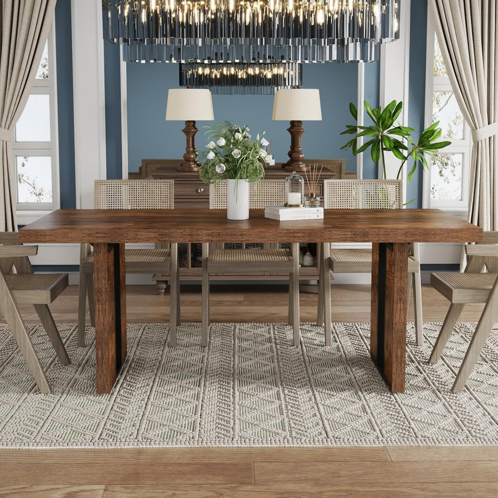 Auromie 71" Rustic Dining Table for 8, Farmhouse Dinner Table for 6 to 8, Rectangular Kitchen Table with Heavy Duty Legs for Dining Room (Retro)