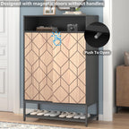 Auromie Shoe Cabinet with Door, 7-Tier Shoe Storage Cabinet with Metal Rack, Entryway Shoe Storage with 3 Removable Shelves and Adjustable Foot for Hallway, Closet, Living Room (Black)